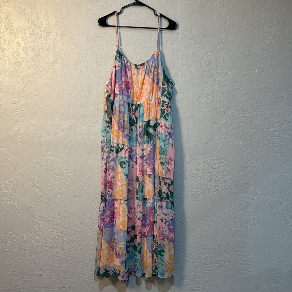 Lane Bryant Pink and Green Spaghetti Strap Maxi Sundress Tiered Floral Size 24 - Picture 11 of 12